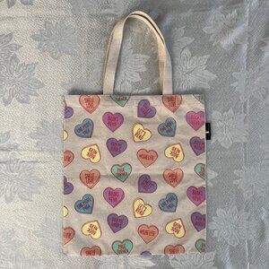 Sweet Reads OUT OF PRINT Book Lover Conversation Hearts Print Canvas Tote Bag